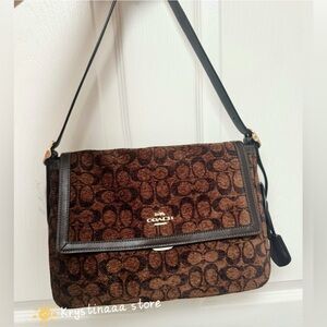 Coach Dark Brown Signature Shoulder Bag